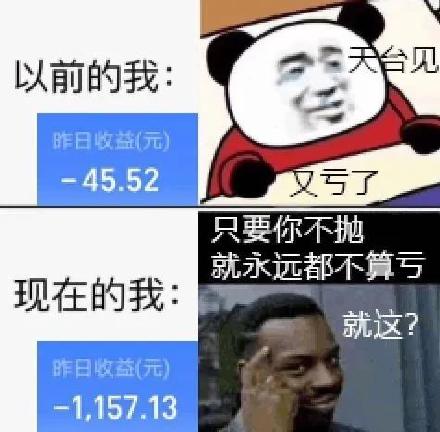 以前的我 又亏了 天台见 现在的我 只要你不抛 就永远不算亏 炒股表情包