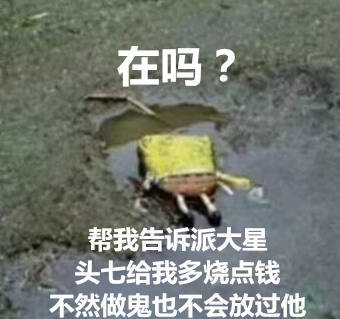 在吗?帮我告诉派大星头七给我多烧点钱不然做鬼也不会放过他(海绵宝宝)