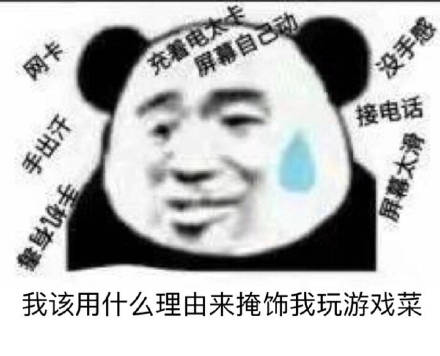 我该用什么理由来掩饰我玩游戏菜：网卡、手出汗、手机有毒、冲着电太卡、屏幕自己动、没手感、接电话、屏幕太滑