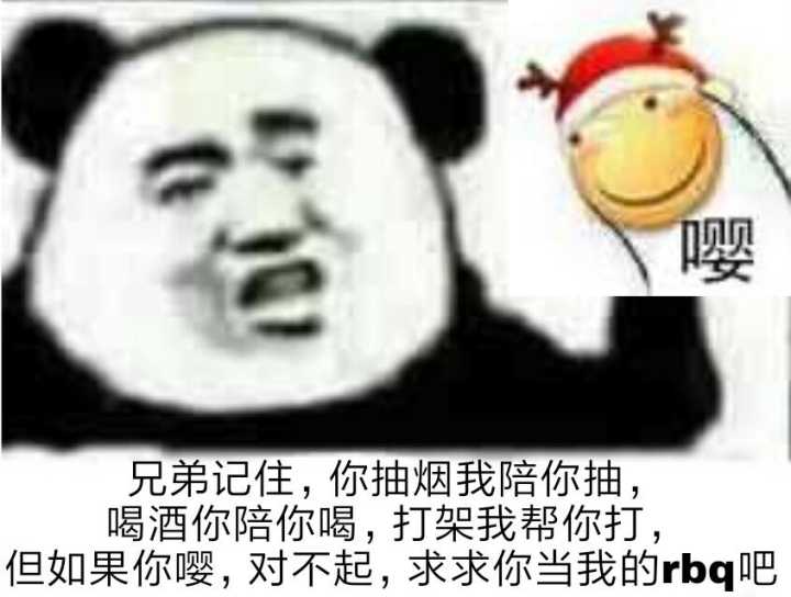 兄弟记住，你抽烟我陪你抽，喝酒你陪你喝，打架我帮你打，但如果你嘤，对不起，求求你当我的rbq吧