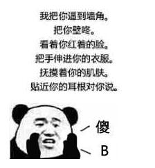 我把你逼到墙角，把你壁咚，看着你红着的脸。把手伸进你的衣服，抚摸着你的肌肤，贴近你的耳根对你说：傻B！