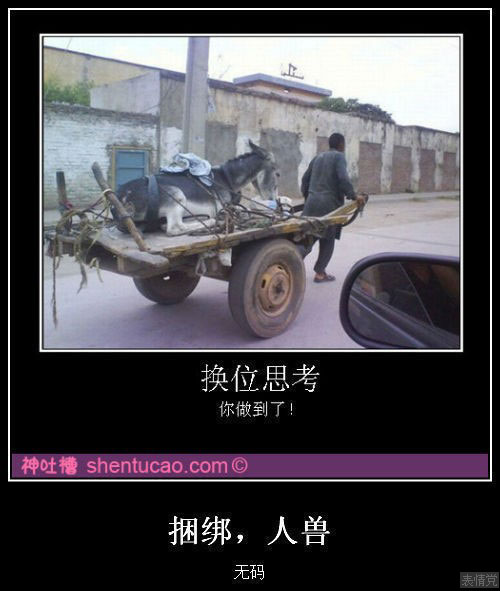 换位思考，人拉驴车