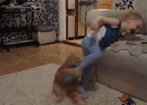 顽皮猫撕扯小孩的裤子