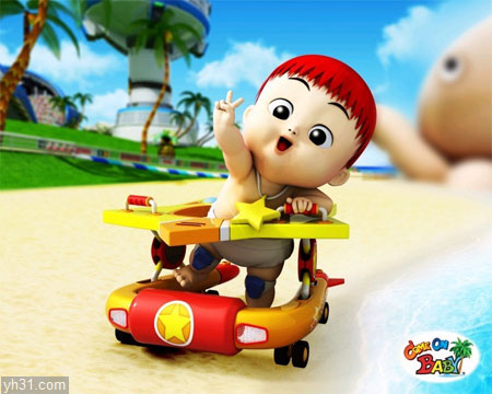 坐娃娃车的卡通人