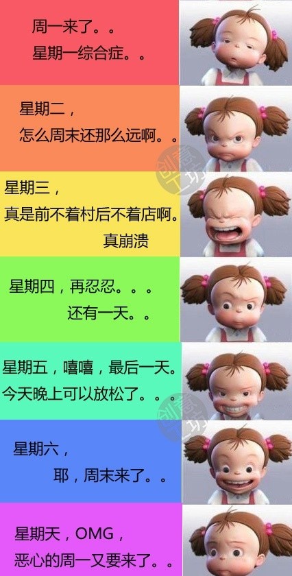 星期一到星期天的苦逼心情
