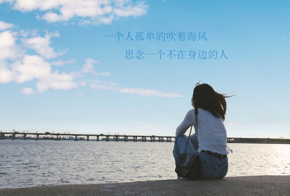 一个人孤单的吹着海风，思念一个不在身边的人