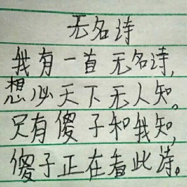 我有一首无名诗，想必天下无人知，只有傻子和我知，傻子正在看此诗！